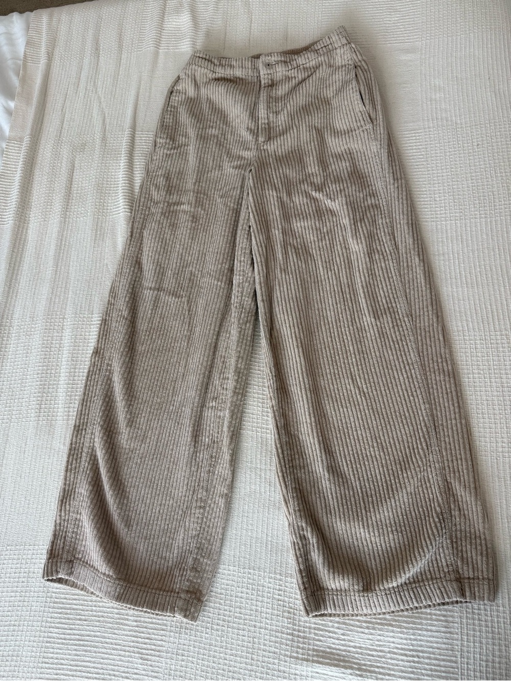 ASOS Wide Leg Ribbed Cordury Pants - khaki